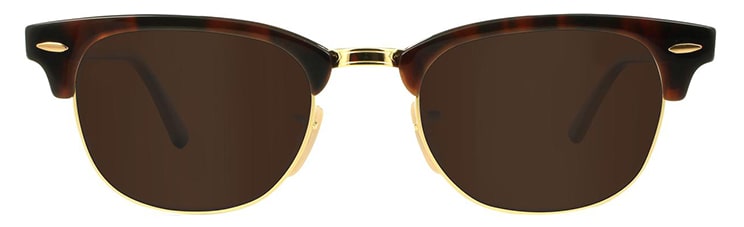 Clubmaster sunglasses with gold rims and a havana brow bar