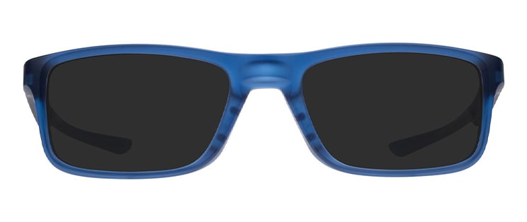 A sleek blue pair of sunglasses made of blue plastic