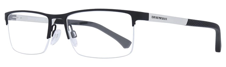 Side view of semi-rimless square black and grey DKNY frames