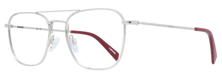 Side view of silver metal aviator style Levi's frames