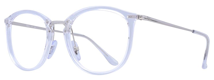 Side view of clear round Ray-Ban frames with metal arms