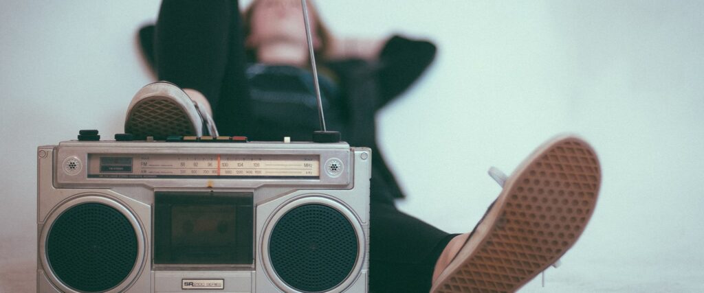 1980s radio and young person relaxing