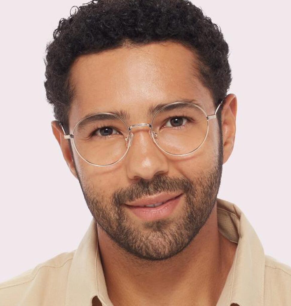 Man with beard wearing round metal frames