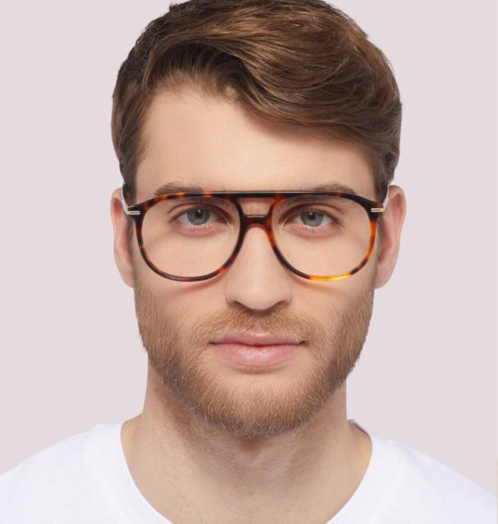 Man with beard wearing tortoiseshell aviator style frames