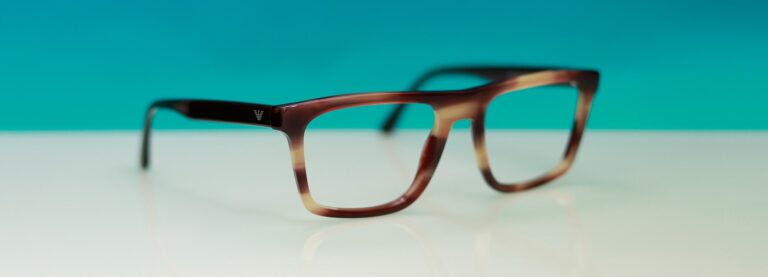 Pair of Emporio Armani tortoiseshell square frames facing to the right