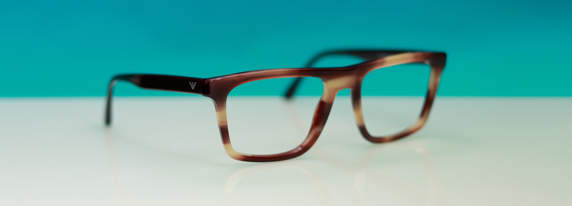 Pair of Emporio Armani tortoiseshell square frames facing to the right