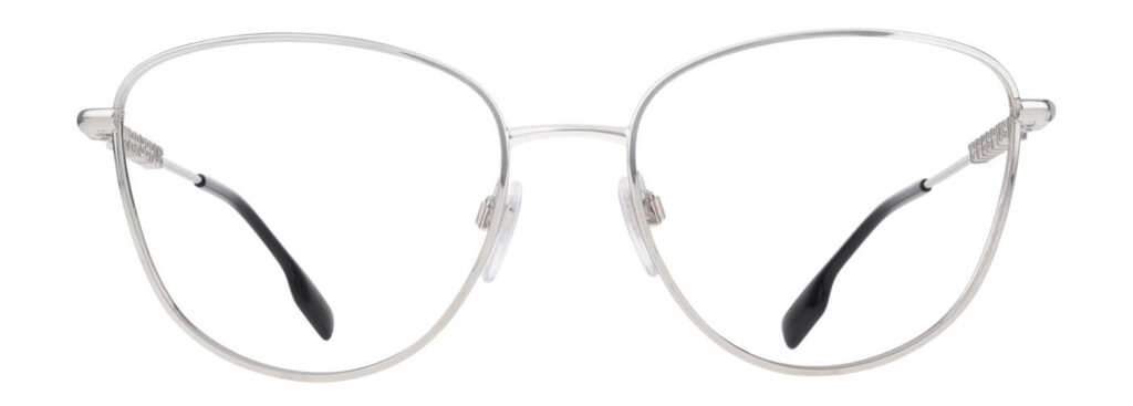 Oval shaped oversized grey metal Burberry glasses