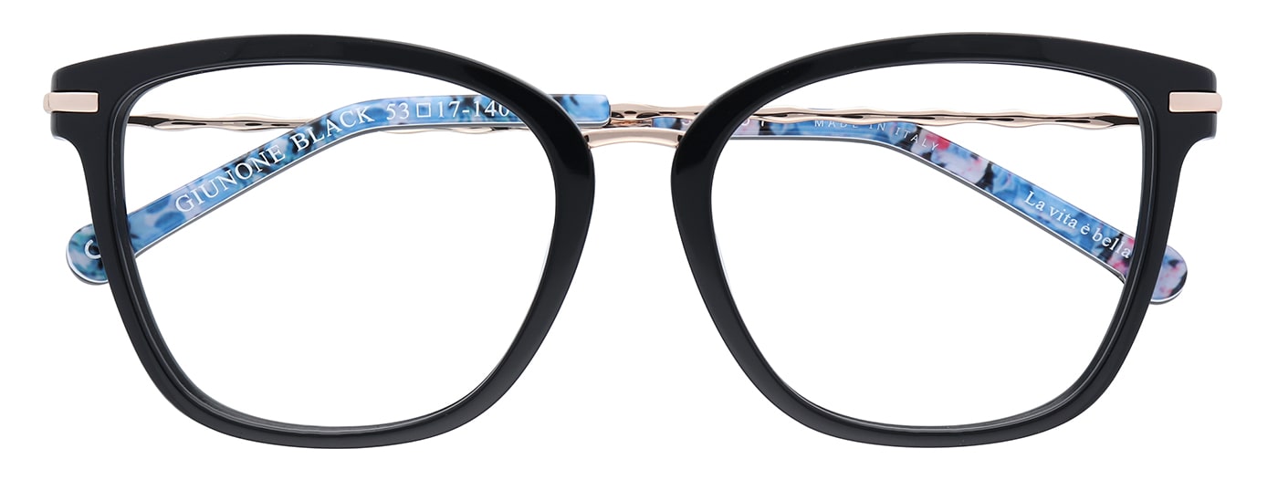 Butterfly-shaped Black Scout Made in Italy frames with Blue floral arm patterns