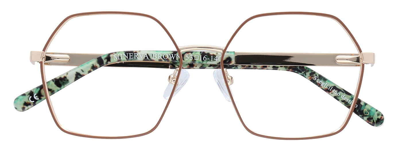 Hexagonal-shaped Gold metal Scout Made in Italy frames with Green floral arm patterns