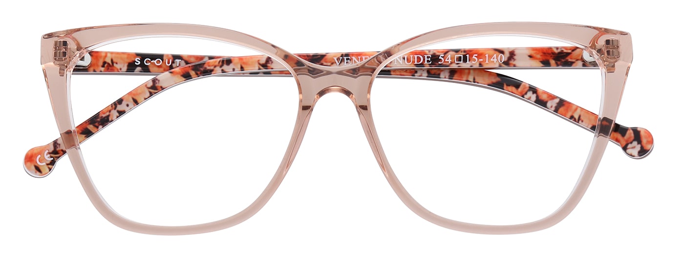 Cat-eye beige Scout Made in Italy frames with orange floral arm patterns