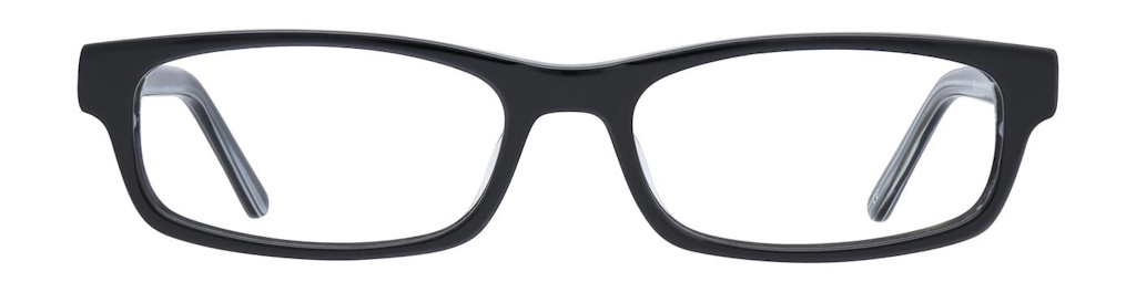 A narrow black glasses frame with rectangular lenses