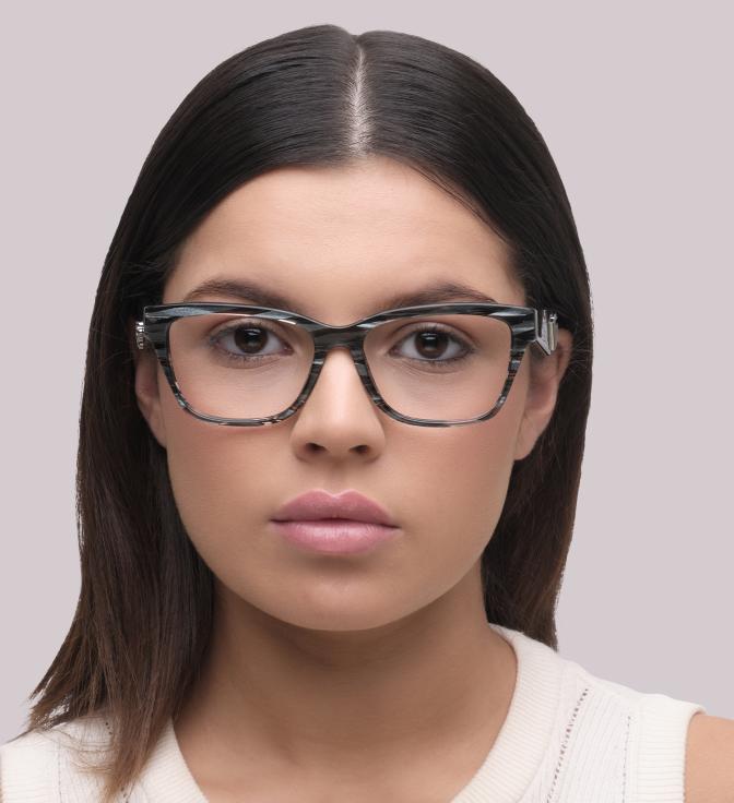 Woman with straight dark hair wearing DG3370 glasses