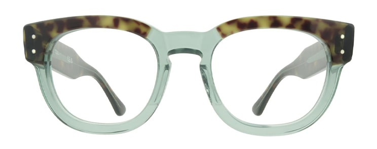 Tortoiseshell top parts on round green Ray-Ban frames