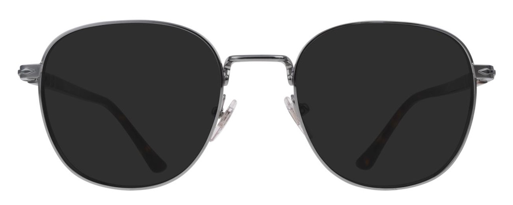 A metal pair of sunglasses with round lenses