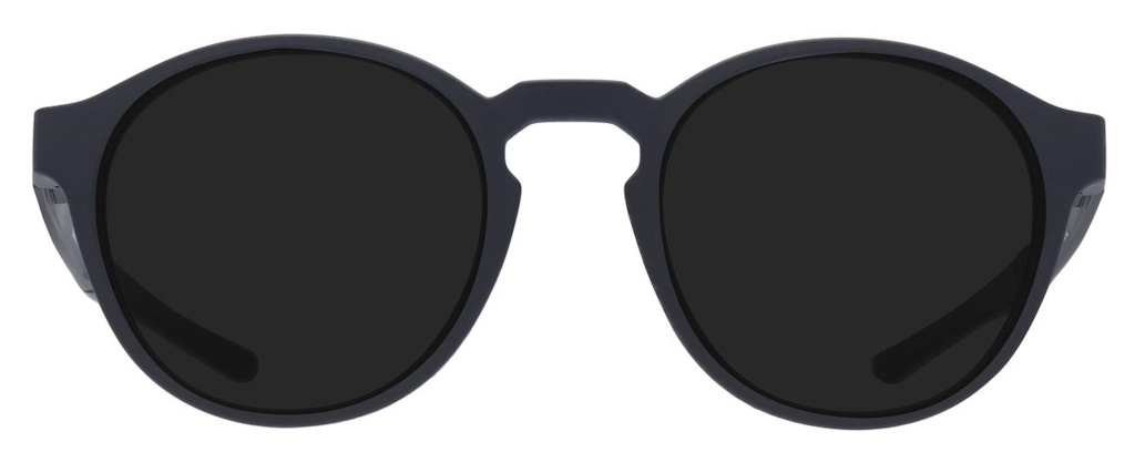 Round black plastic sunglasses with a keyhole bridge