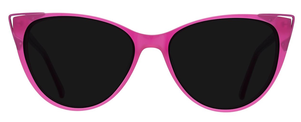 Bright pink cat eye-sunglasses with a narrow frame